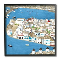 Stupell Industries Mykonos Coastal Port Cityscape European City Black Framed, 12 x 12, Design by Carla Daly