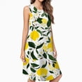 thumbnail image 2 of Lemons Leaves Flowers White Background Spring Summer Dresses For Women Fashion Dress Casual Sleeveless Loose Sundress With Pockets, 2 of 4