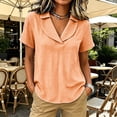 thumbnail image 2 of VBVC Women's Gingham V Neck Short Sleeve Top , Ladies' Relaxed Fit Collared Blouse , Casual Summer Loose Tunic Shirt For Women, Orange , XS-4XL, 2 of 6