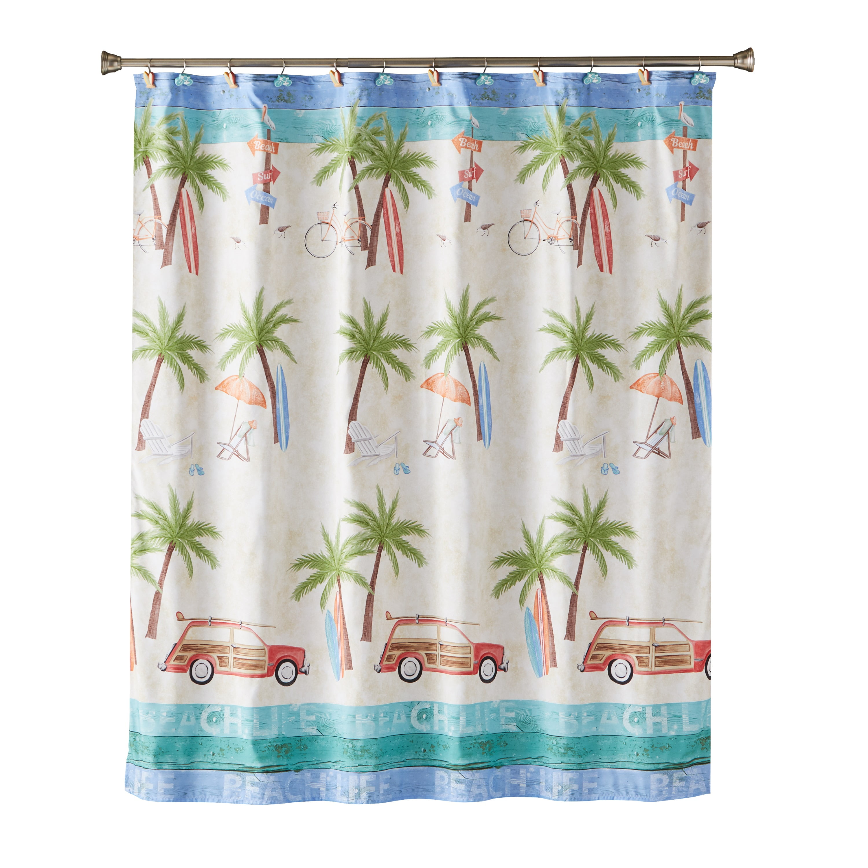 SKL Home Paradise Beach Fabric Shower Curtain, Multicolor, 70 x 72 