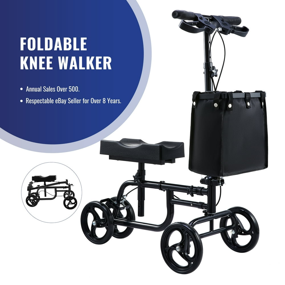 Folding Knee Scooter Wheeled Walker w Kneeling Pad for Adults & Kids