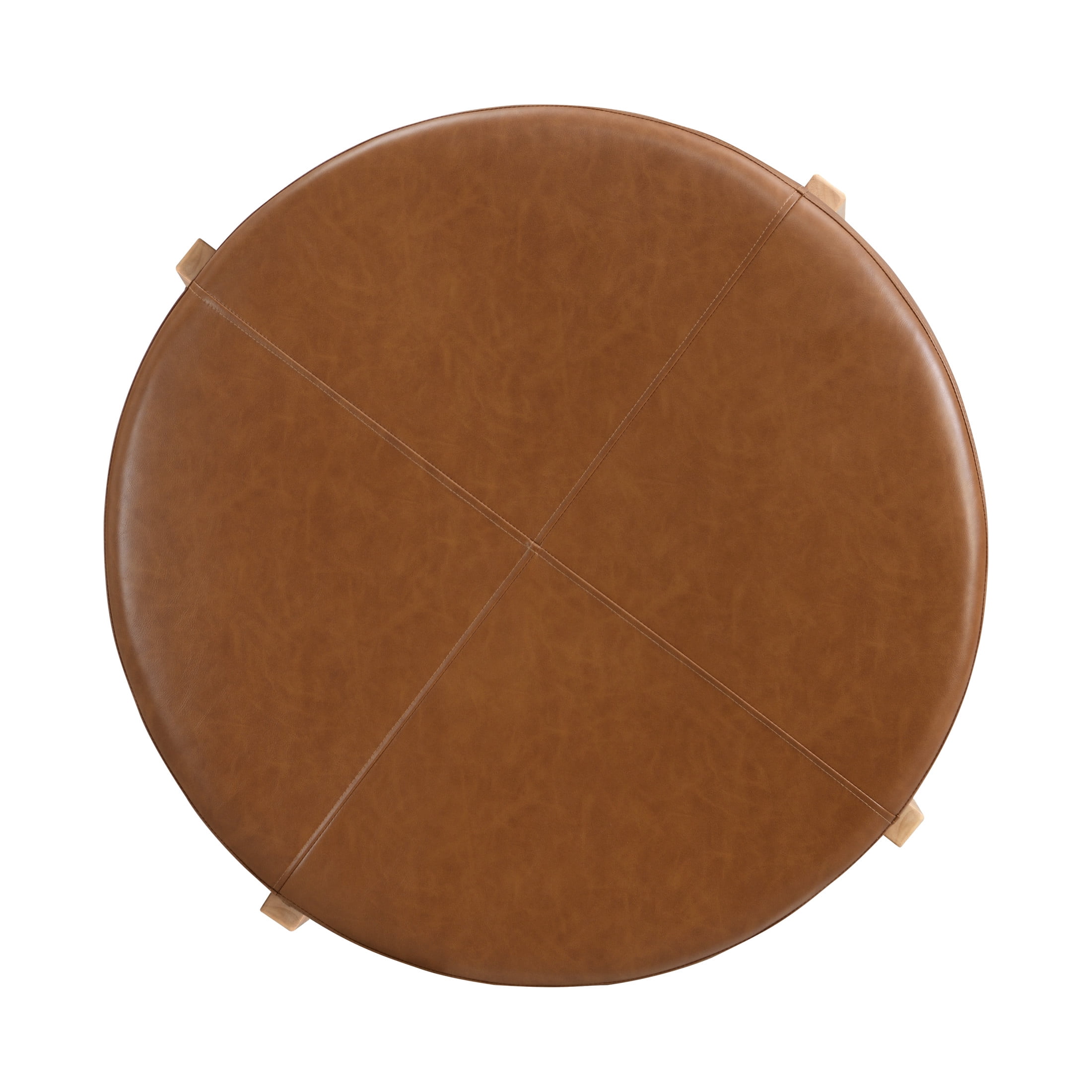 Christopher Knight Home Modern 34" Round PU Leather Ottoman with Solid Wood Legs, Multi-Functional Footstool & Coffee Table, Brown