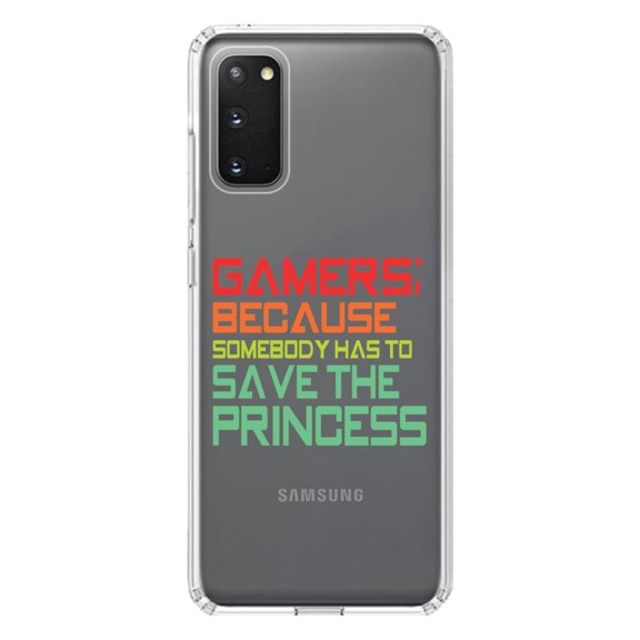 DistinctInk Clear Shockproof Hybrid Case for Galaxy S20 ULTRA / 5G (6.9" Screen) - TPU Bumper Acrylic Back Tempered Glass Screen Protector - Gamers; Because Somebody Has to Save Princess