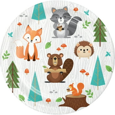 96 Count Bulk Pack Wild One Woodland Animals Dessert Plates