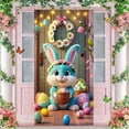 thumbnail image 3 of Easter Decoration​ Blue Rabbit with Floral Headband Colorful Egg Basket Pattern Door Closure for Front Door Easter Gift Spring, 3 of 5