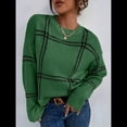 thumbnail image 4 of Suéter de Punto A Cuadros para Mujer, Otoño e Invierno, Informal, Cuello Redondo, Tops con Bloques de Color. Verde L, 4 of 10