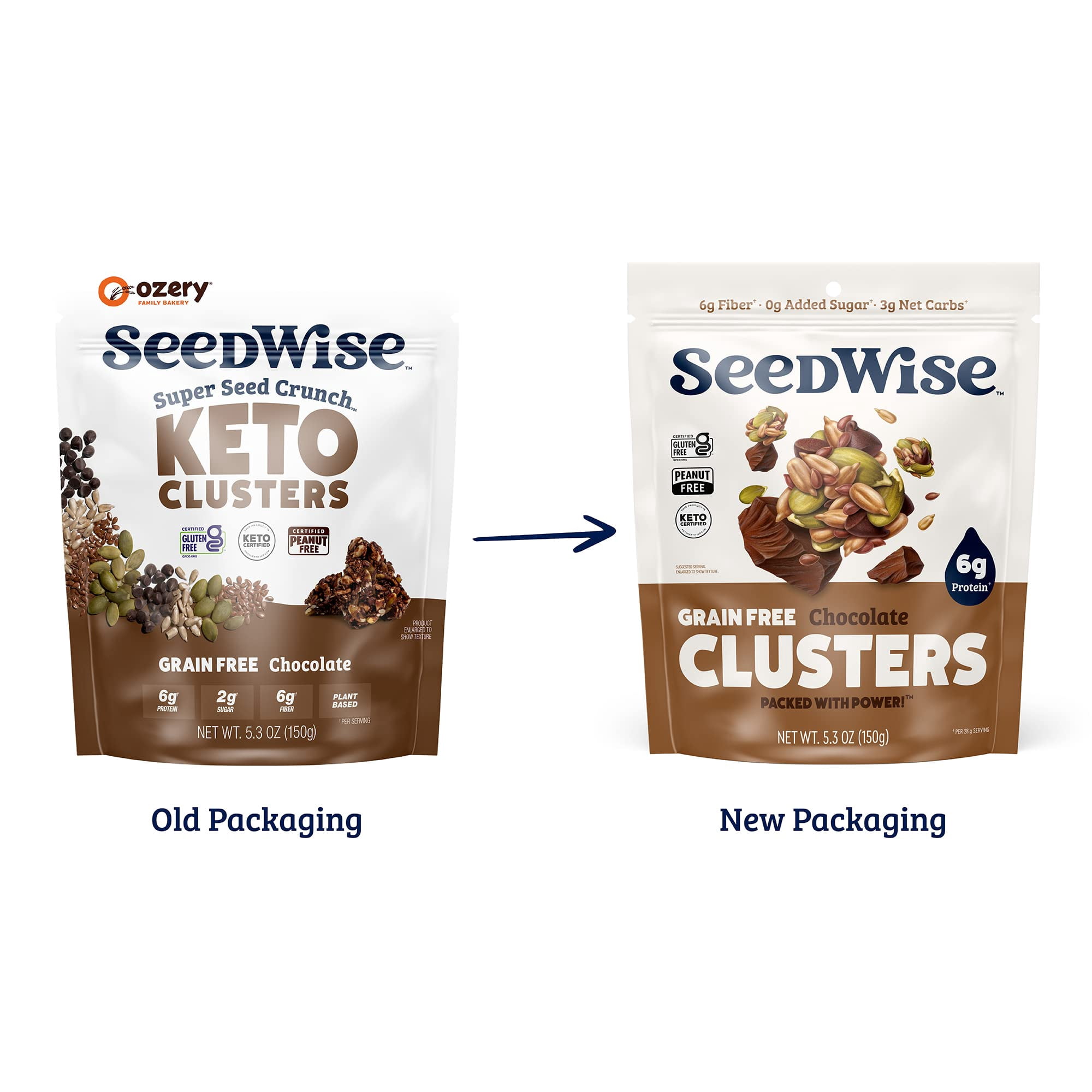 Ozery Bakery Super Seed Crunch Clusters, Chocolate, Plant Based, Vegan, Keto Snack, 5.3 Ounce (Pack of 6)
