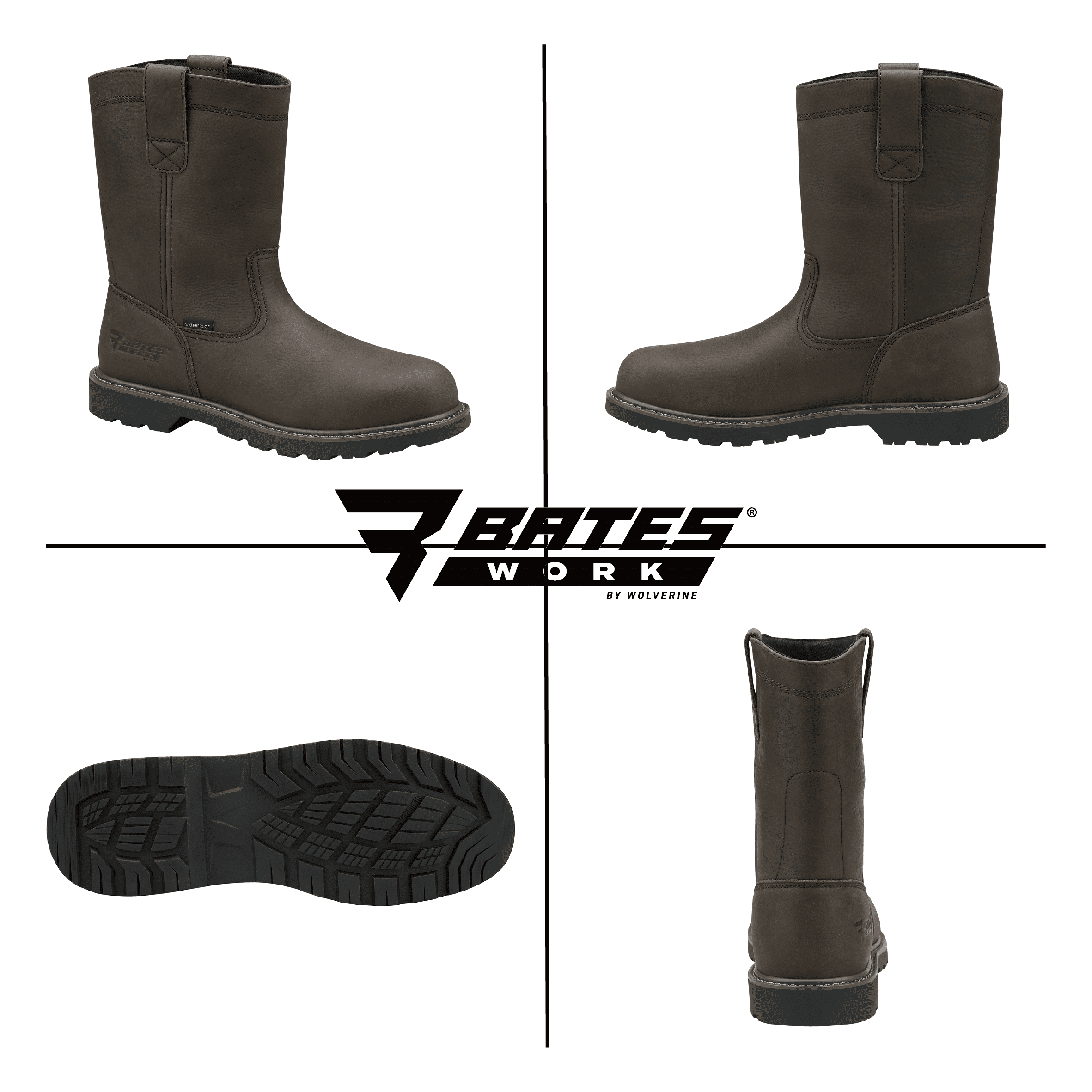 Bates Work by Wolverine Men's Barnes Waterproof Steel Pull-On Toe Work Boot