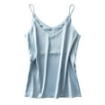 thumbnail image 2 of FUNUONY Womens Silk Satin Camisole Tank Tops V Neck Spaghetti Strap Blouses Cross Back Sleeveless Cami Shirt Sleepwear Satin M-Xxl Fashion Silk Sleepwear Pajamas Underwear Blue Xl, 2 of 5