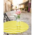 thumbnail image 4 of Yellow Striped Texture Water Ripple Fitted Round Tablecloths Elastic Edged Table Covers 36"-44",Abstract Minimalist Wave Waterproof Dining Room Table Cloth for Kitchen Holiday Party Tables Decor, 4 of 6