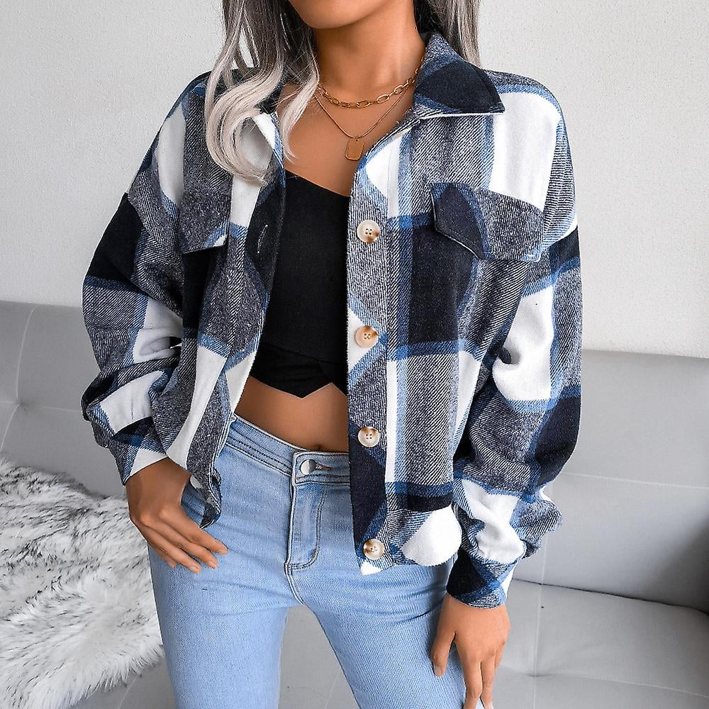 Women's Autumn/Winter Plaid Lantern Long Sleeve Tweed Jacket