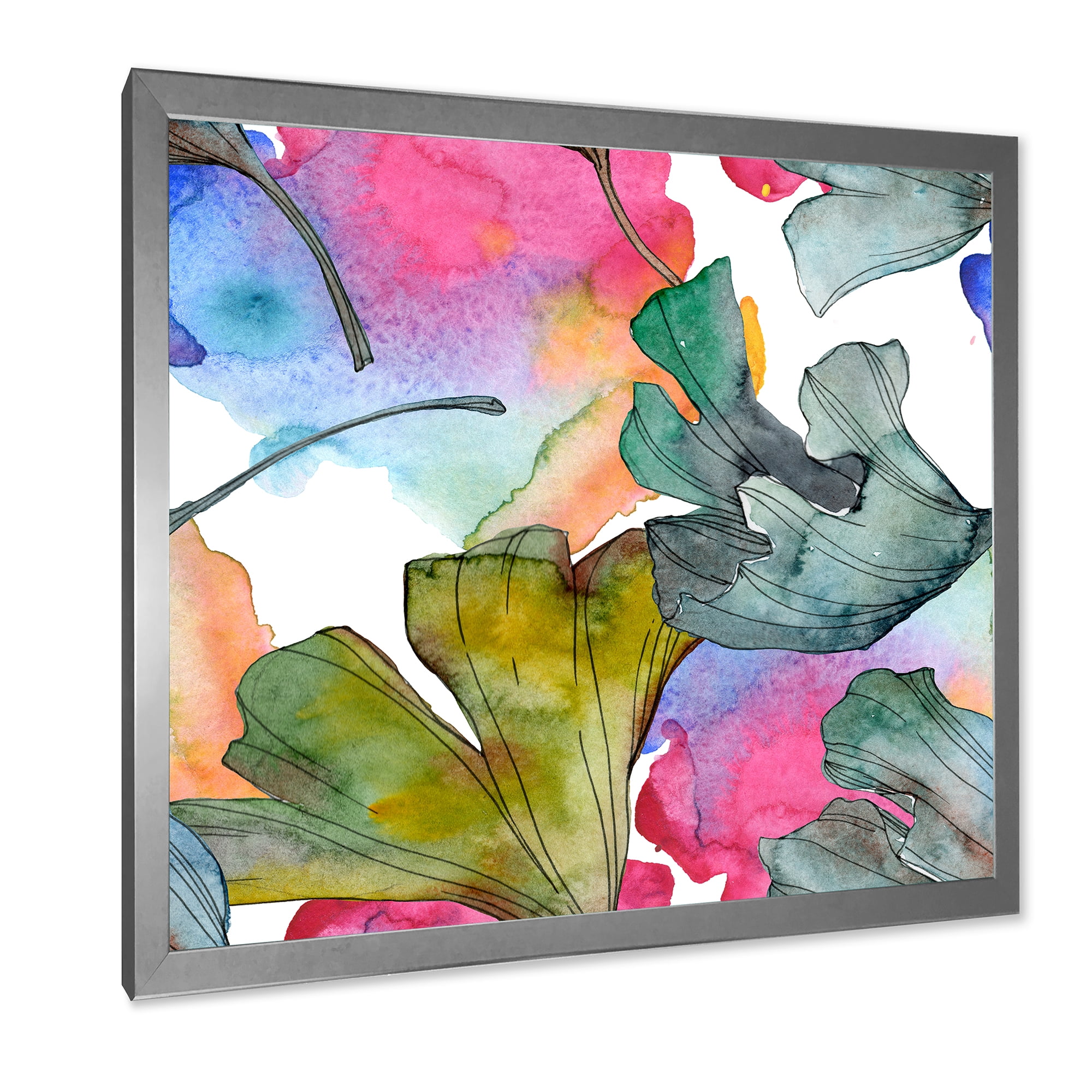 Designart 'Abstract Ginkgo Biloba Leaf Foliage' Traditional Framed Art Print