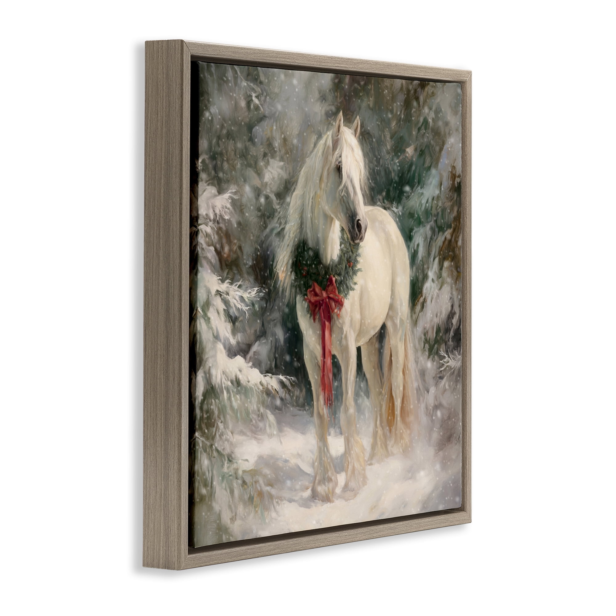 Stupell Industries Pretty Christmas Mare Brown Framed Floater Canvas Wall Art, design by Tina LeCour