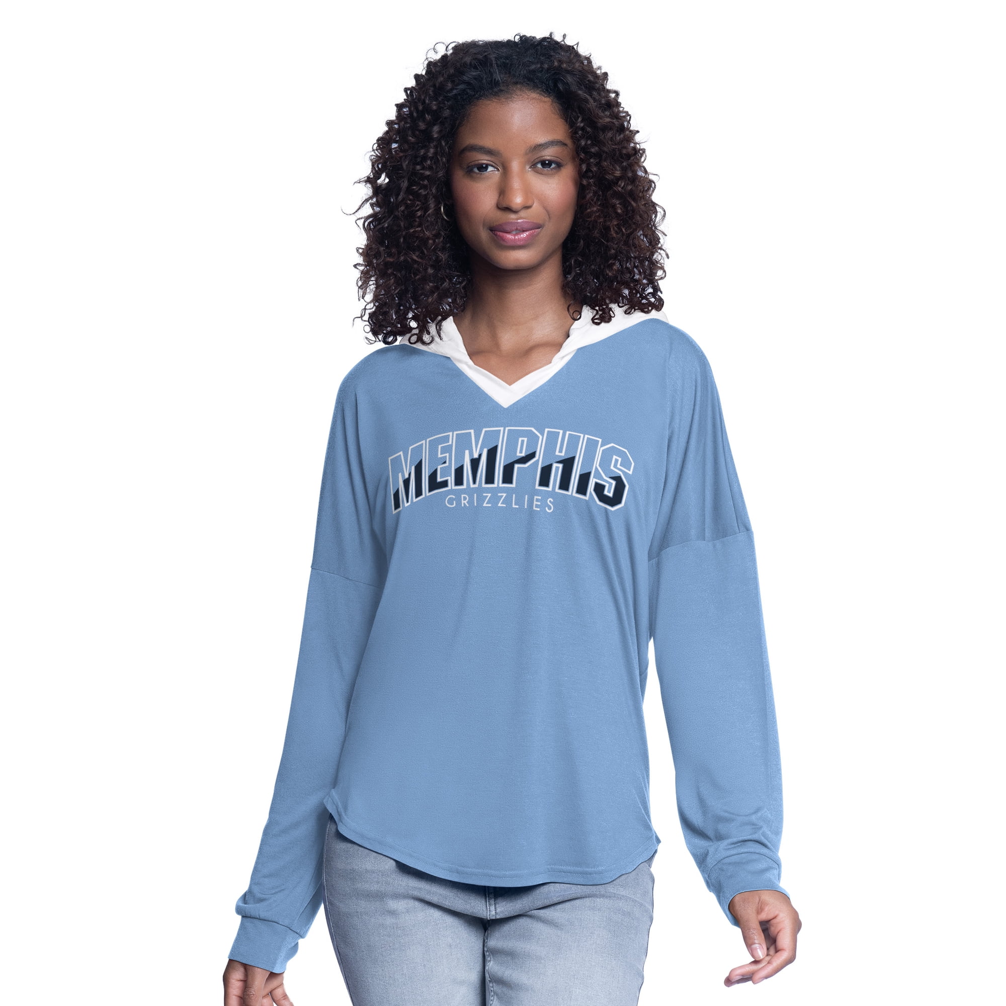 Women's G-III 4Her by Carl Banks Light Blue Memphis Grizzlies Bench Player Oversized Long Sleeve Hooded Top