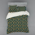 thumbnail image 1 of Flower Duvet Cover Set, Floral Pattern with Petals and Buds on Polka Dots, Bedding Set with Shams and Fitted Sheet, 3 Sizes, by Ambesonne, 1 of 3