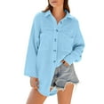thumbnail image 5 of Guieoi Womens Tops Plus Size Women's Drop Shoulder Solid Color Loose Mid-Length Cardigan Top Blue Black*Friday/Cyber*Monday, 5 of 6
