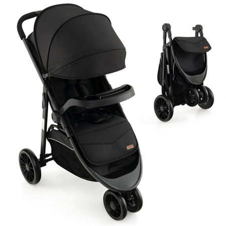 Baby Jogging Stroller Jogger Travel System w/Adjustable Canopy for Newborn Black