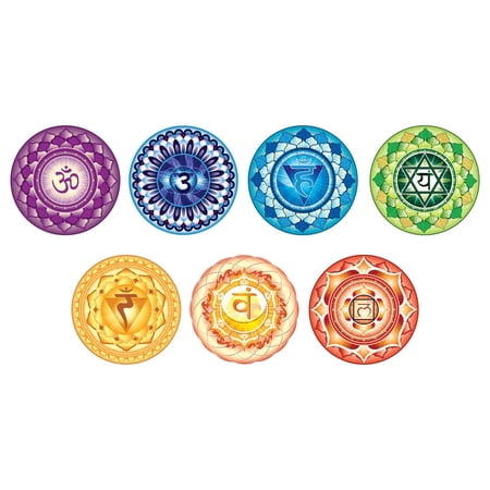 Set of 7 Chakra Meditation Symbols Vinyl Wall Decal - Seven Colorful Yoga Icons for Relaxing Living Room Wall Decoration - 20" x 10"