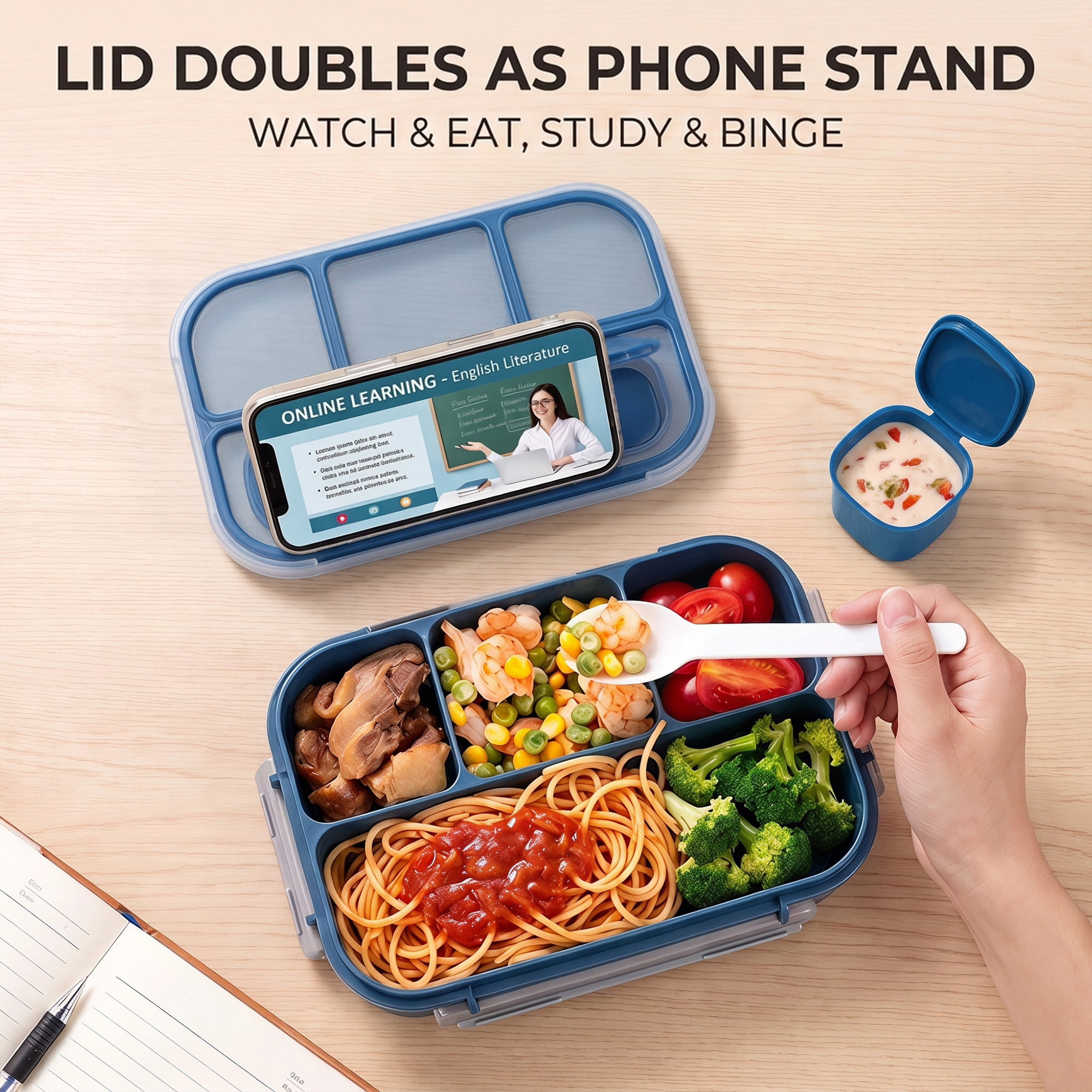 Unique Bargains 1.3L Leak-Proof Meal Prep Container Adult Lunch Bento Box Navy Blue-1