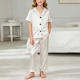thumbnail image 2 of Wxirdiow Girls Summer Pajamas Girls Pajamas Set Button Down Notch Collar Soft Short Sleeve Pjs Set with Long Pant Set Lounge Set White Size,8-9 Years, 2 of 3