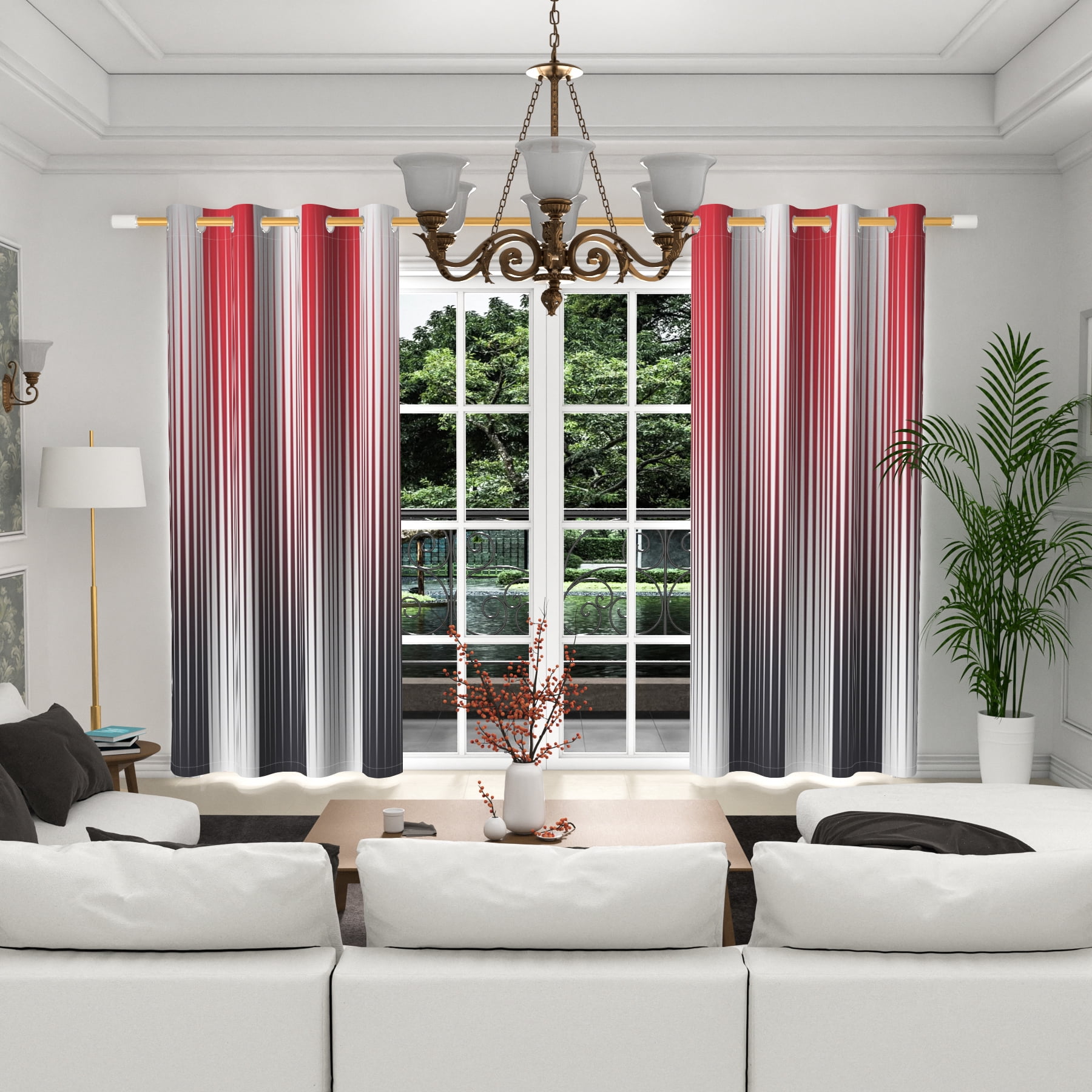 Lfeey Blackout Curtains 63 inches long, Striped Printed Curtains for Bedroom, Insulated Lined, 42x63 inches, Red and Black, 2 Panels