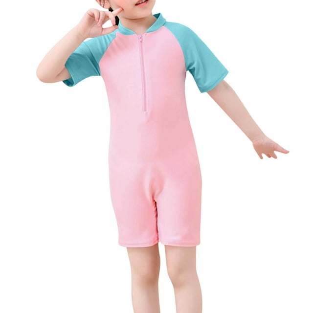 Odeerbi 1-7 Años Traje de Baño de Una Pieza Para Niñas Verano Playa Surfing Traje de Baño de Una Pieza Para Niños Cuello Redondo Traje de Baño de Manga Corta