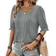 thumbnail image 6 of Posijego Tunic Tops for Women Summer V Neck Pleated Front Short Sleeve Casual Dressy Blouses Business Work Shirts, 6 of 8