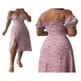 thumbnail image 5 of Femmes Casual Côté Divisé Robe Florale/solide Manches Bouffantes Lacets Bas Coupe Slim Plage Robes d'Été Sans Manches Robes, 5 of 5
