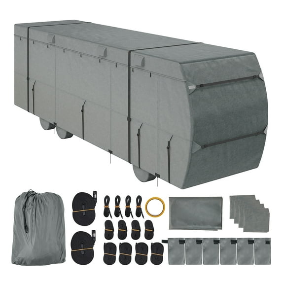 KFFKFF Class C Motorhome Protective Cover, Fits 29-32 ft RVs, Durable Oxford Material, Water-Resistant, Shields Against Wind & Tears, Includes Bag, Repair Kit, Straps, and Wheel Guards