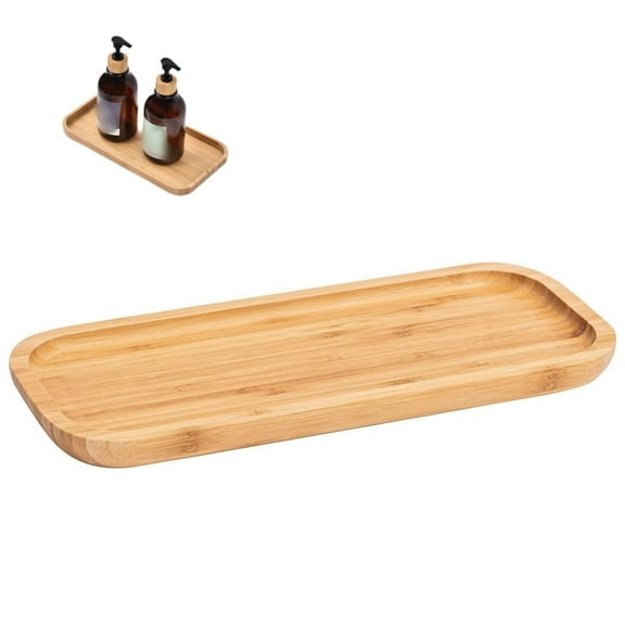 Bamboo Vanity Tray,Bamboo Tray for Bathroom,Smooth and Thick Wooden Tray for Perfume Cotton Swabs Balls Candles Cosmetics Jewelry Makeup,11.8x5.12 0.79 inch,Natural Color