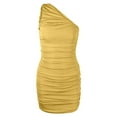 thumbnail image 5 of Bigersell Long Tank Dress Women's Soild One-Shoulder Ruched Sleeveless Skinny Mini Short Dress Regular Slip Dress Style 781, Female Cropped Dresses Yellow XS, 5 of 7