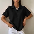 thumbnail image 5 of VBVC Women's Half Zip Waffle Collared Top , V Neck Short Sleeve Blouse For Women , Ladies' Loose Fit Breathable Summer Shirt, Black , S-3XL, 5 of 8