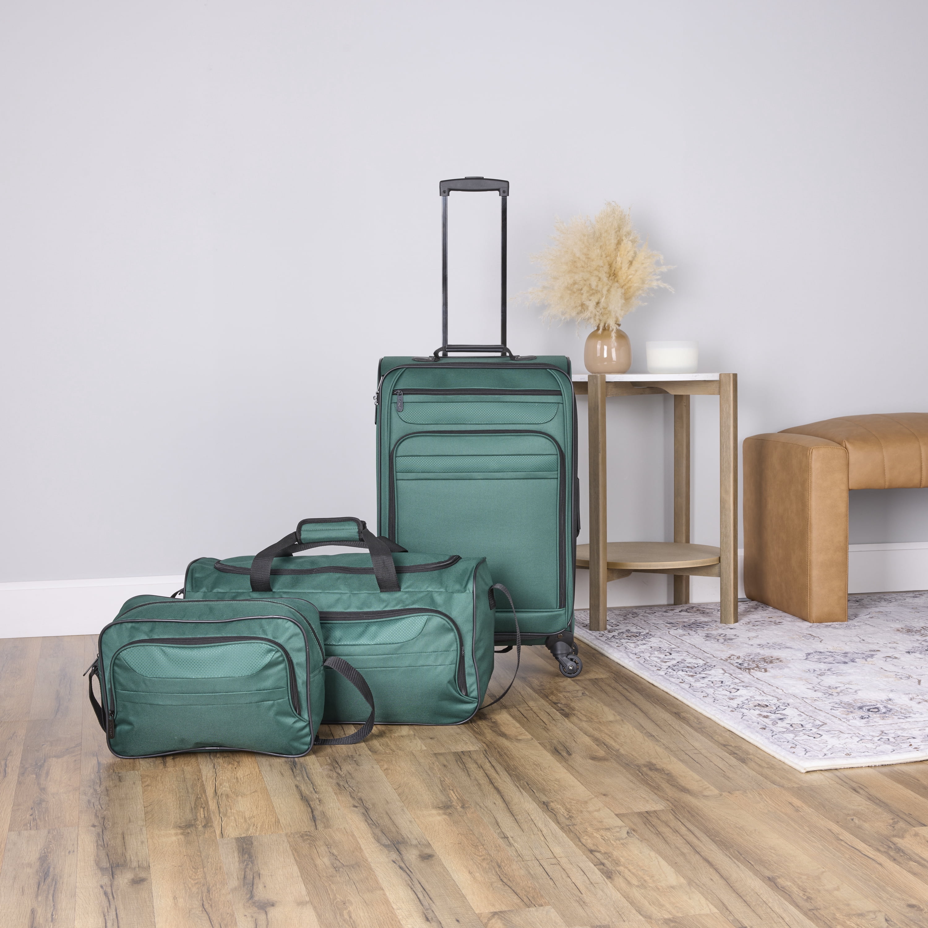 Protege 3-Piece Softside Luggage Travel Set, Includes Medium Checked Luggage, Carry On Duffel and Boarding Tote, Green