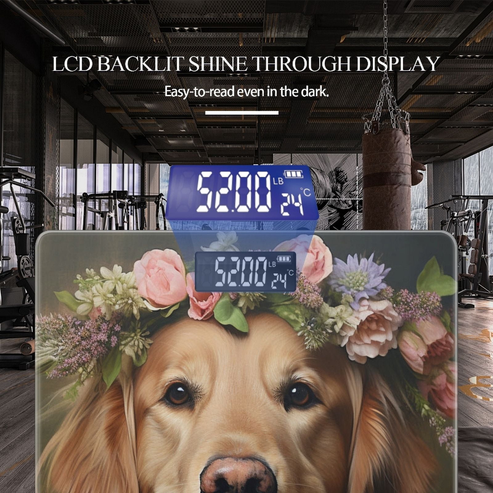 High Precision Body Weight Scale Smart Bathroom Scales with Large LCD Display(400lbs),Decorative for Bedroom-Golden Retriever With Flower Crown