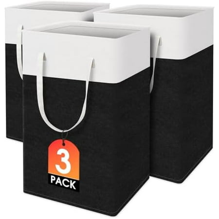 laundry basket 3-Pack, laundry hamper, Hamper with handles, collapsible laundry baskets, Waterproof dirty clothes hamper, Towel Storage for Home or Dorm, 75L-Black