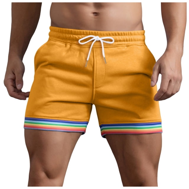 Xdzjlr Running Shorts For Men,Summer Solid Color Rainbow Pocket Drawstring Straight Beach Leisure Running Shorts For Men