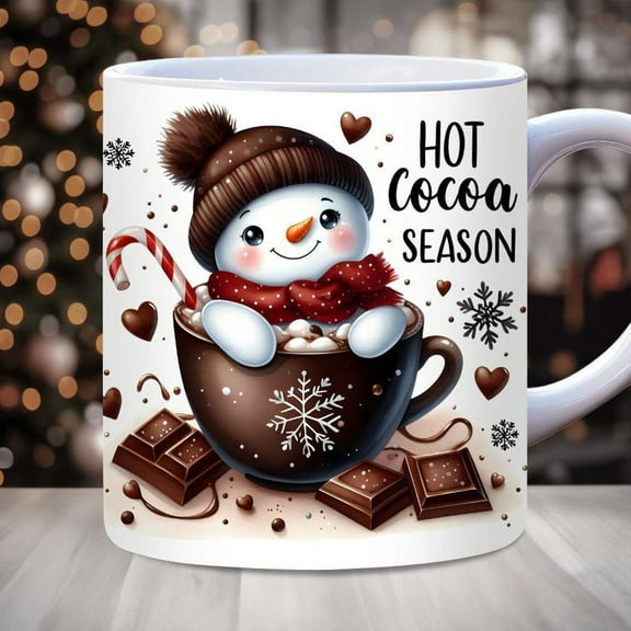 Snowman Hot Chocolate Mug, 11oz & 15oz Christmas Mug, Cozy Winter Mug for Mom Dad, Christmas Mug Gift, Holiday Mug for Gift