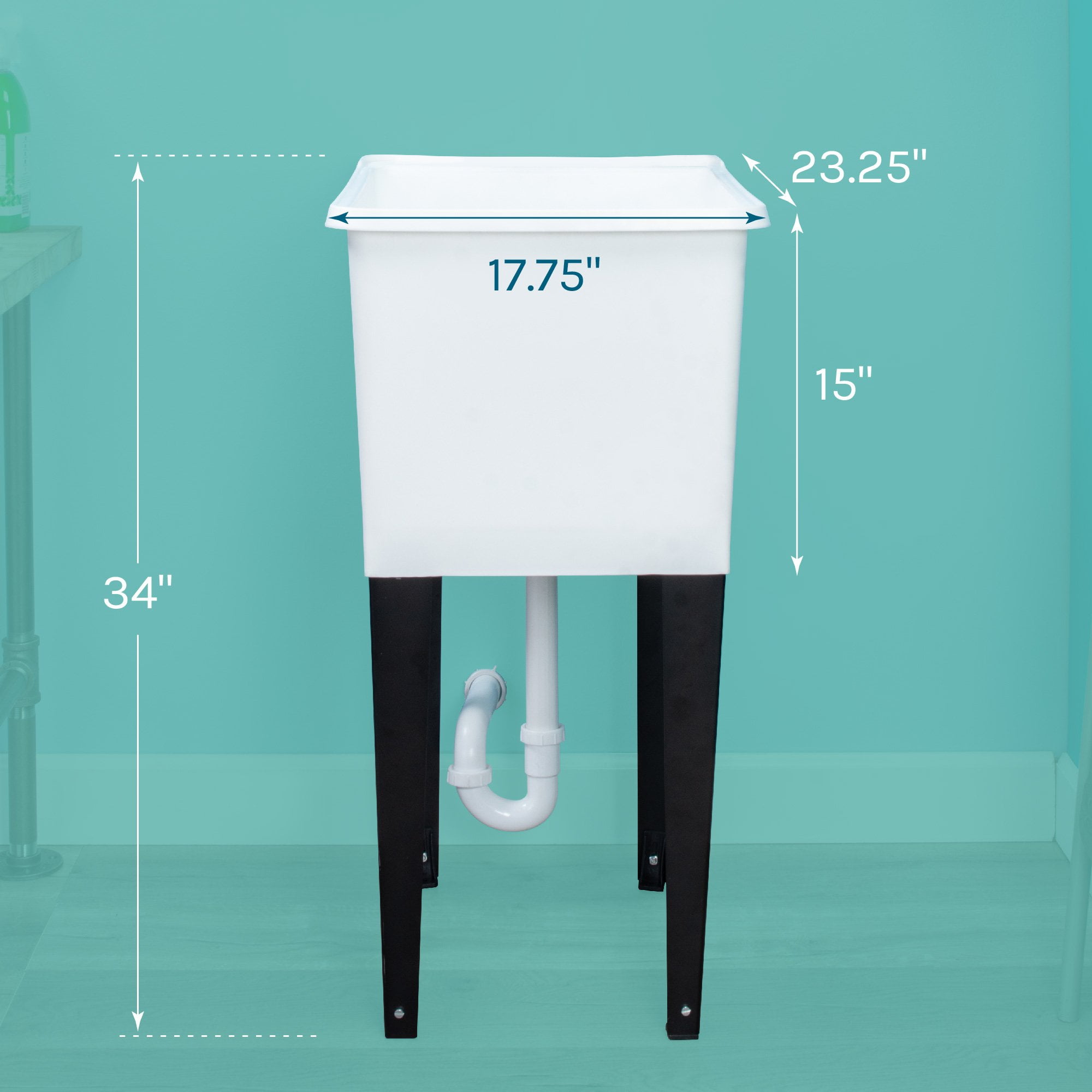 TEHILA Space Saver 16 Gallon White Utility Sink with Black Steel Legs