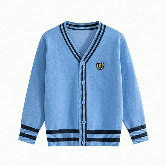 HCNTES Girls Cardigan Sweater Boys Long Sleeve School Uniforms Toddler Kids Knit Embroidery Button Jacket Outwear Tops(9-11 Years,Blue#2)