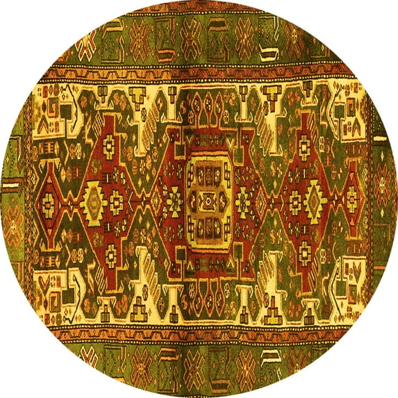 Ahgly Company Machine Washable Indoor Round Persian Yellow Traditional Area Rugs, 7' Round