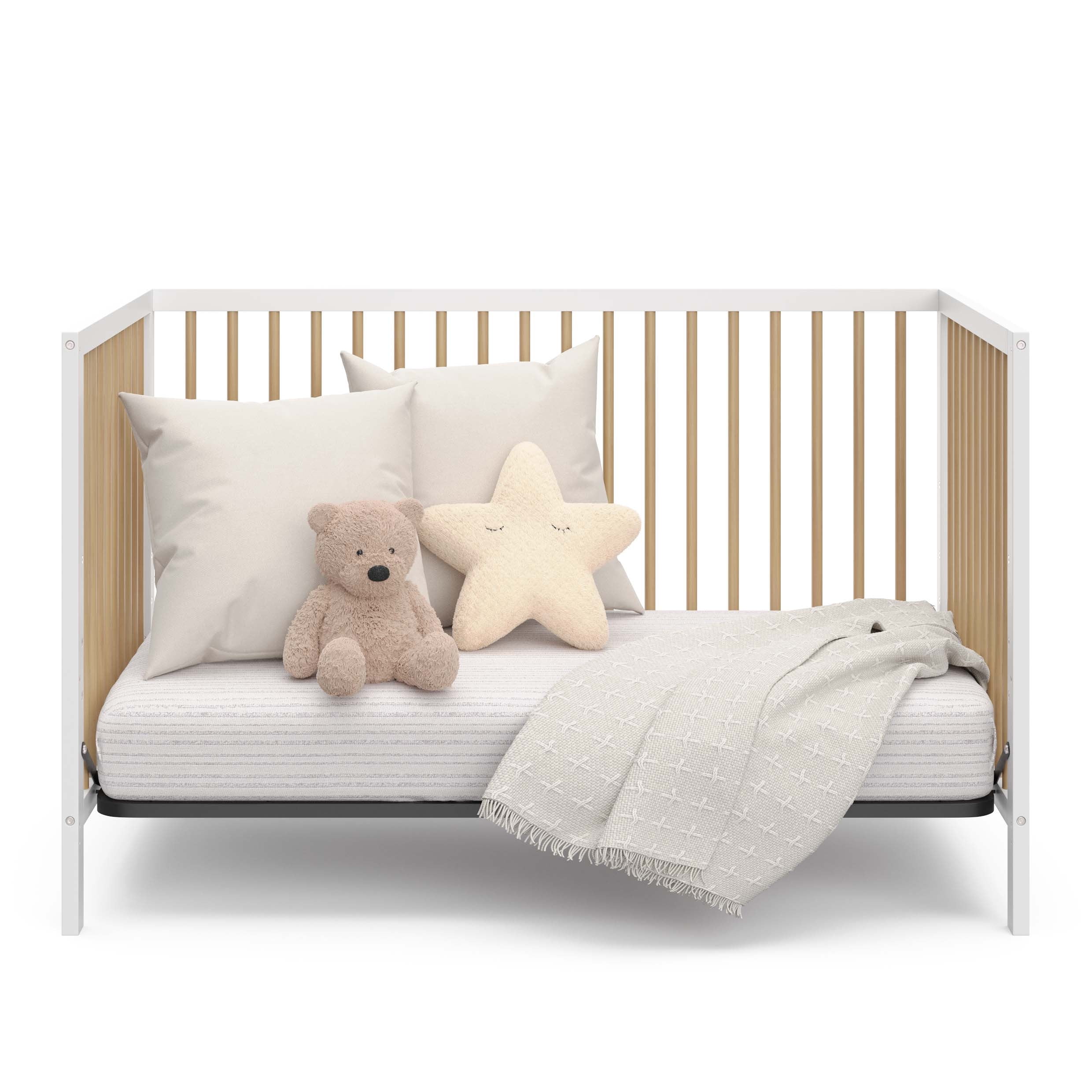 Graco Teddi 5-in-1 Convertible Crib and Premium Crib & Toddler Mattress Bundle, White with Driftwood