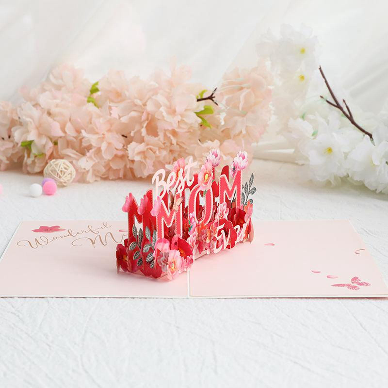 3D Pop Up Mother's Day Card, "Best Mom Ever" Floral Greeting Card with Matching Envelope, I Love You Mom Pop Up Card for Mother's Day, Happy Birthday & Appreciation Mother's Day Card 1Pcs