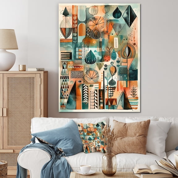 DESIGN ART Designart "Green And Orange Abstracted Vistas" Abstract Landscape Wall Art Prints 30 in. wide x 40 in. high