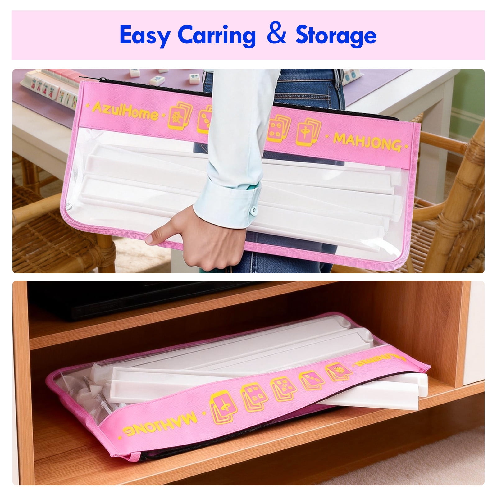 American Mahjong Tile Rack and Pusher Set - 4 Acrylic Racks with Pushers (White)