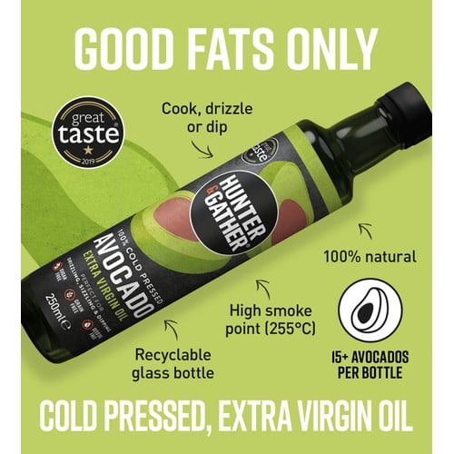 Hunter & Gather Cold Pressed Extra Virgin Avocado Oil 250ml, British Import (Pack of 2)