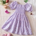 thumbnail image 4 of Robes pour Adolescentes Imprimé Fleuri Manches Courtes Cadeau Tendance Princesse Tenue Décontractée Robe Fille Violet 2-3 Ans, 4 of 4