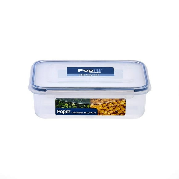 Contenedor Hermético Popit! XE061C-8 Rectangular Con 4 Divisiones Removibles 1.5 L