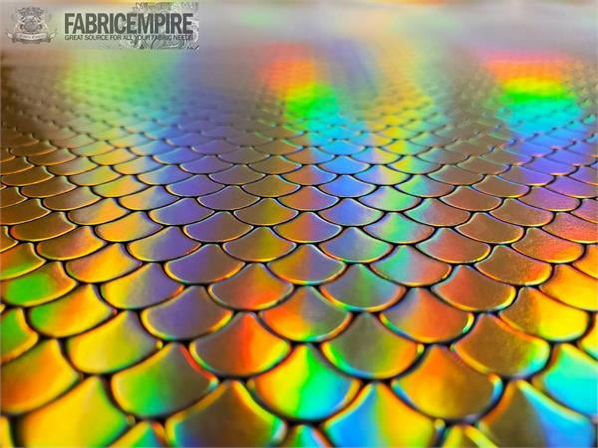 Holographic Mermaid Fish Scale Glossy Embossed Vinyl Fabric Gold / 54" Wide / Sold By The Yard