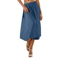 thumbnail image 2 of Ndbuld Skirts for Women Regular and Plus Size Skirt Fashion Women Solid High Waisted Midi Skirt A-Line Summer Elastic Waist Skirts Dark Blue,L, 2 of 8
