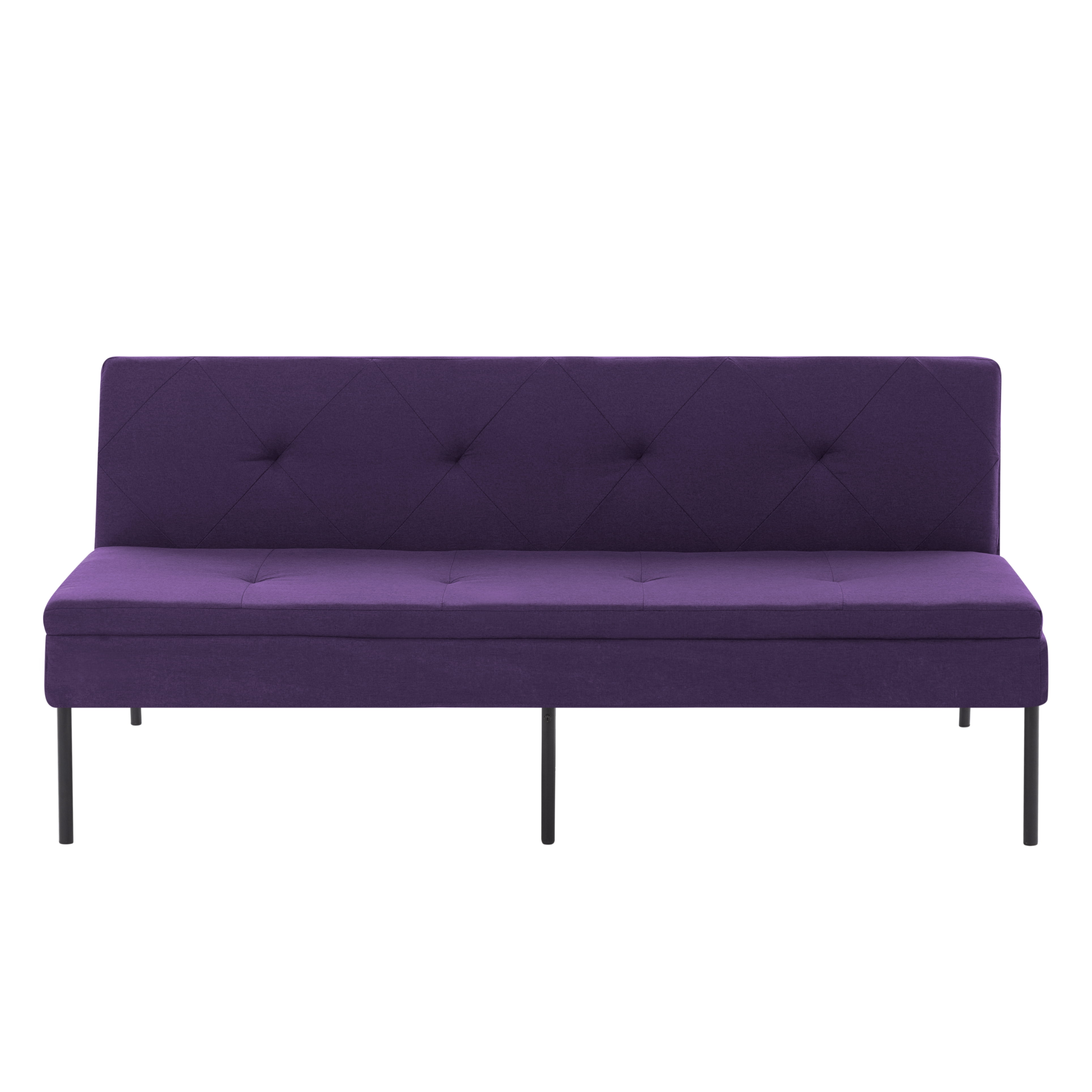 BSHTI 63.39” Futon Sofa Bed, 5 Adjustable Positions, Iron Frame with Black, Polyester Fabric, Convertible Sleeper for Living Room Office, Small Spaces,Purple